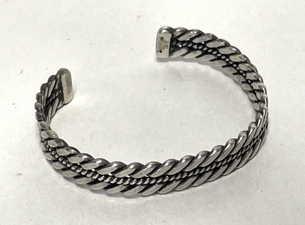 VTG Tahe Native American Navajo Sterling Silver Braided Rope Cuff Bracelet 19g